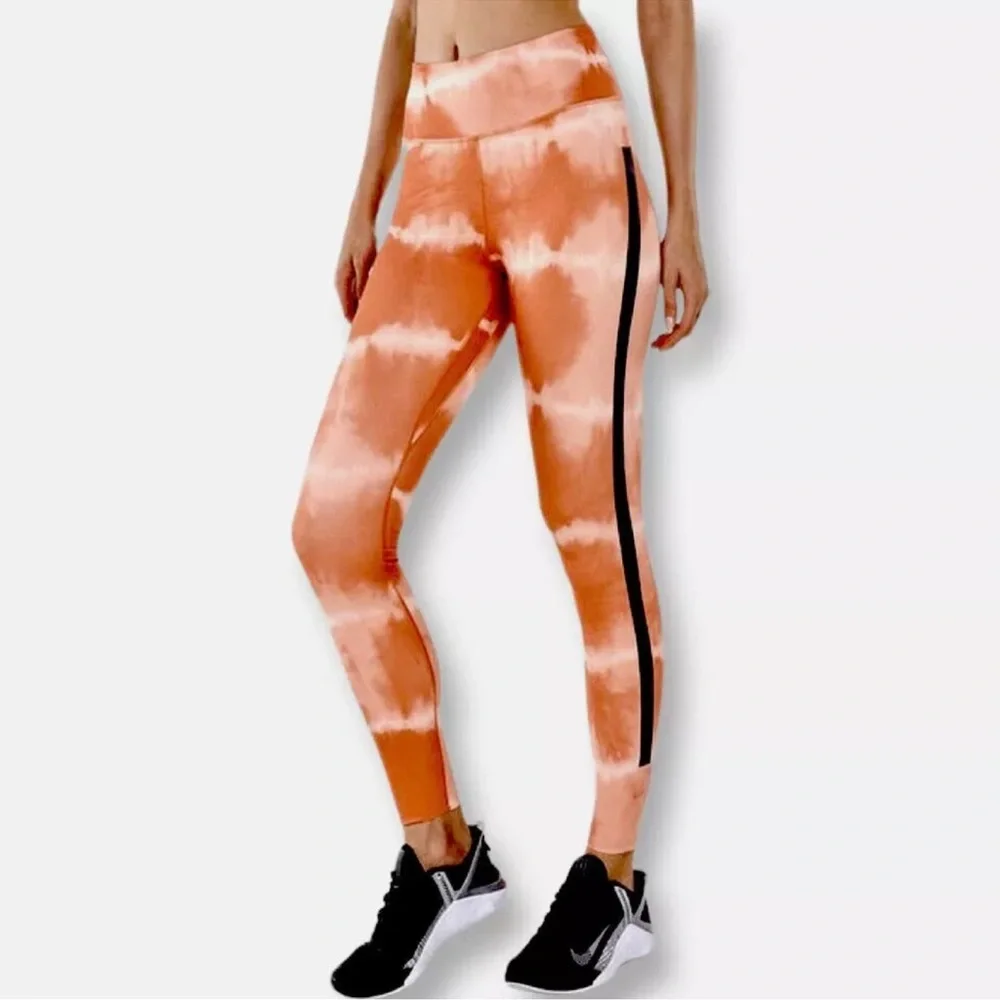 Nike Women's Dry-Fit Leggings-Madder Root&Clear Tie-Dye One Luxe Mid-Rise Size L